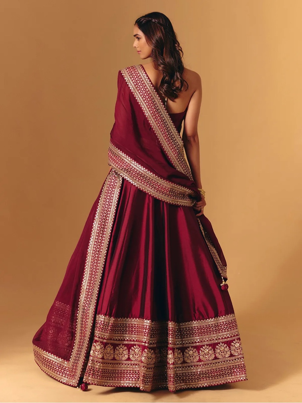 Maroon silk lehenga choli, corset blouse - Picture 8 of 8